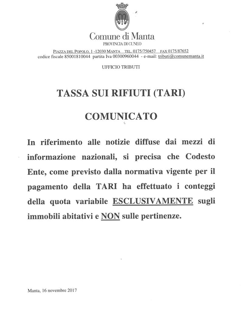 COMUNICATO TASSA RIFIUTI (TARI)